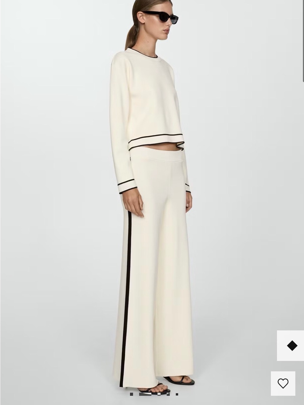 Mango Cream Wide-Leg Trousers with Black Side Stripe